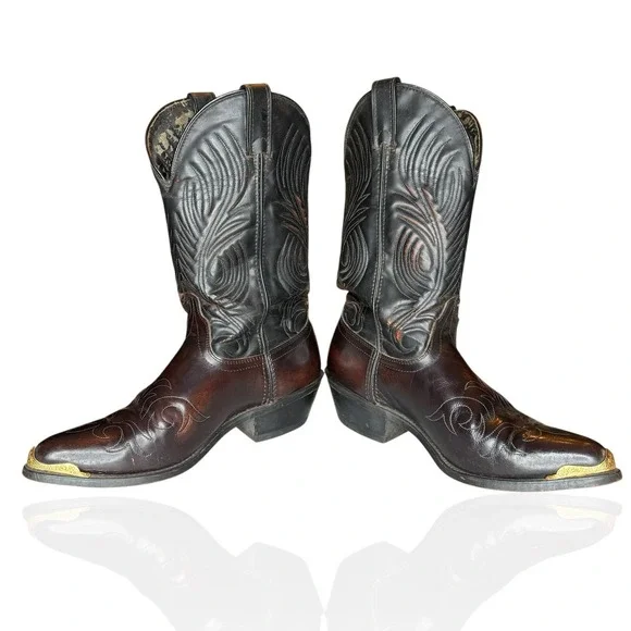 Laredo 2637 Burgundy Leather Western Cowboy Boots Gold Toe 9.5 EE Made In USA - Picture 7 of 12